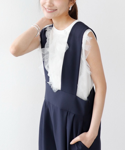 Jines（ジネス） オールインワン ダブルクロス サロペットワイドパンツ