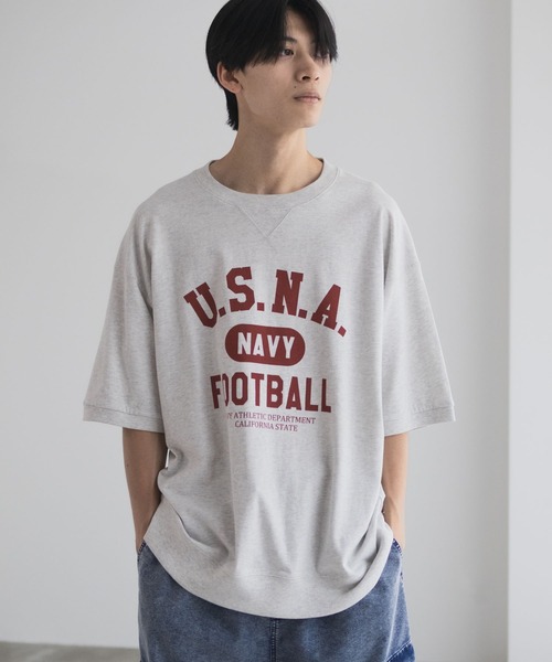 NAVY tシャツ オーバーサイズカレッジスウェットTシャツ ユニセックス