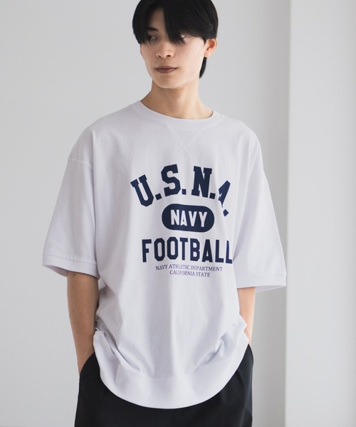 NAVY tシャツ オーバーサイズカレッジスウェットTシャツ ユニセックス