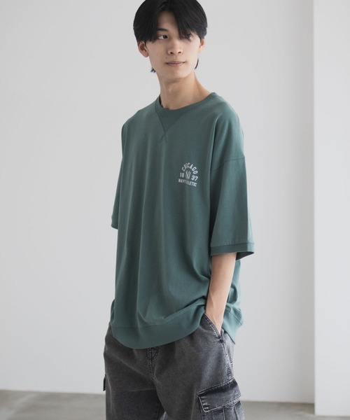 NAVY tシャツ オーバーサイズカレッジスウェットTシャツ ユニセックス
