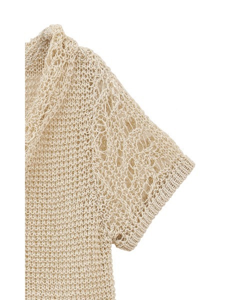 CLANE/クラネ　CROCHET FRILL KNIT TOPS　ベージュ 5月16日（火）発売アイテムをご紹介。背中がスクエアーデザイン