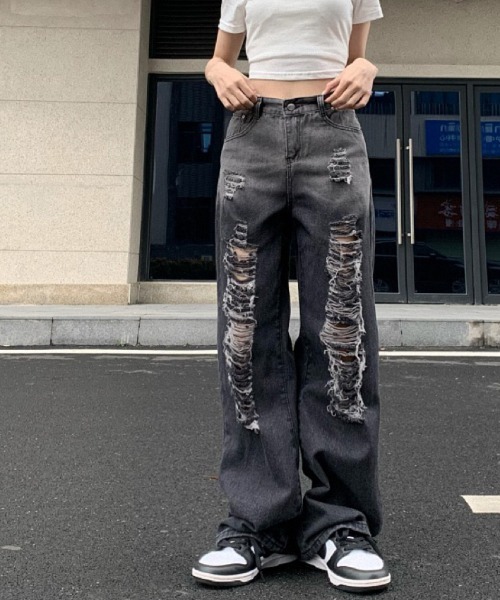 [DIAVEL] повреждение обработка Denim брюки M темно-серый женский 