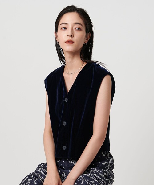 ユナイテッドアローズ　ジレ　ネイビー UNITED ARROWS ベスト ジレ ベルベット ミニ レディース