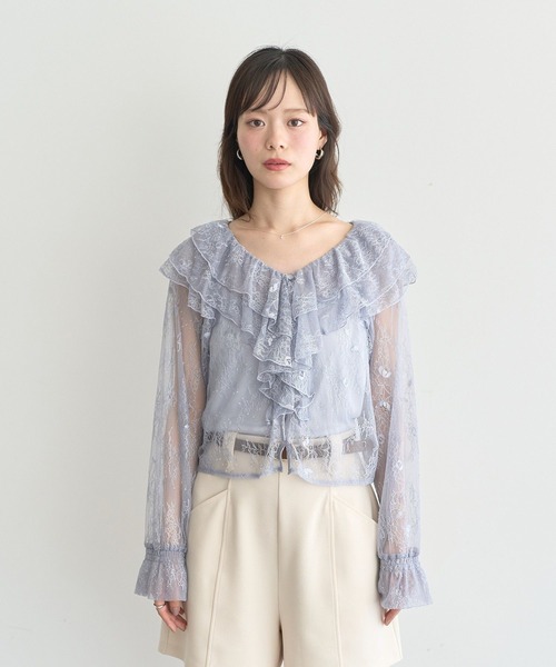 【未使用】Curensology ラッフルレースブラウス 中古・古着通販】Curensology (カレンソロジー) ラッフルレース