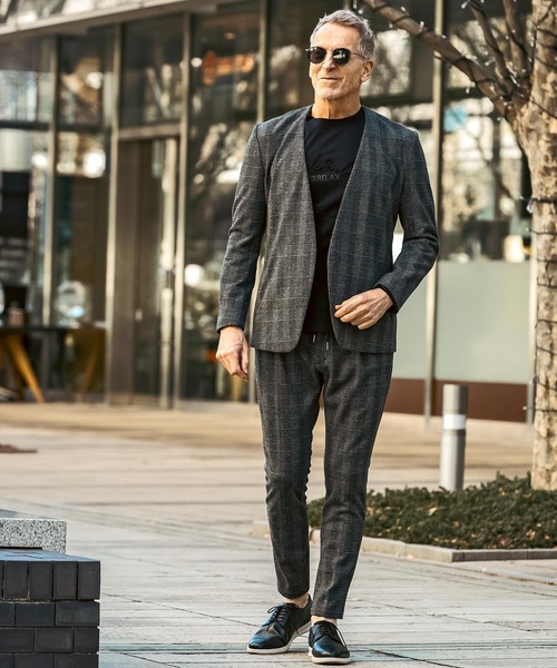 ウノピゥウノウグァーレトレ リラックス（1PIU1UGUALE3 RELAX）/1PIU1UGUALE3 RELAX グレンチェックノーカラージャケット 1PIU1UGUALE3 RELAX ジャケット ノーカラージャケット 1PIU1UGUALE3