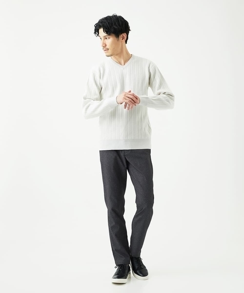 MKオム（MK homme）/【Vネック/洗濯機で洗える】ランダムタック ストライプニット MK MICHEL KLEIN HOMME セーター ニット 「Vネック/洗濯機で洗える