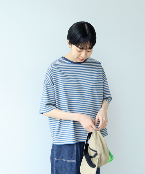 PAR ICI（パーリッシィ） tシャツ ボーダー配色バインダー 5分袖BIG T