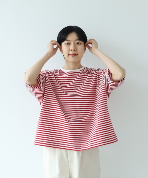 PAR ICI（パーリッシィ） tシャツ ボーダー配色バインダー 5分袖BIG T