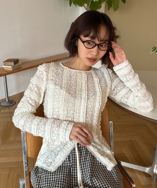 FUULLY STUDIO tシャツ センターカットレーストップス レディース 