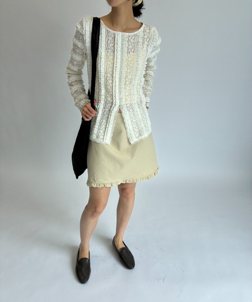 FUULLY STUDIO tシャツ センターカットレーストップス レディース 