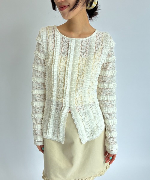 FUULLY STUDIO tシャツ センターカットレーストップス レディース 
