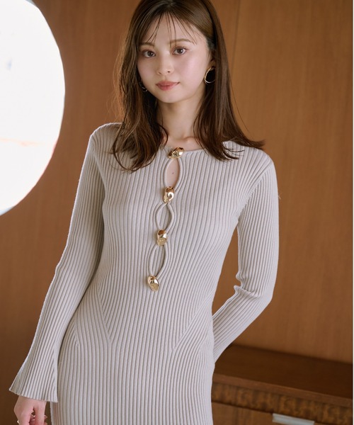 「SNIDEL」 ニットワンピース ONE SIZE ネイビー レディースの画像