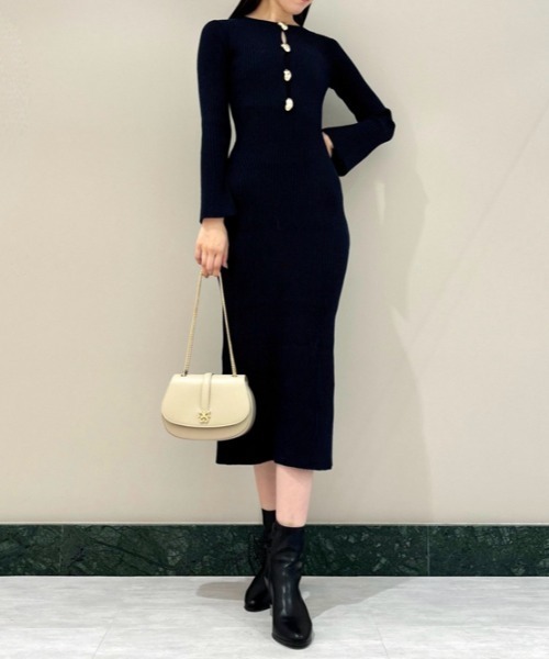 「SNIDEL」 ニットワンピース ONE SIZE ネイビー レディースの画像