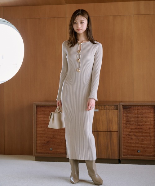 「SNIDEL」 ニットワンピース ONE SIZE ネイビー レディースの画像