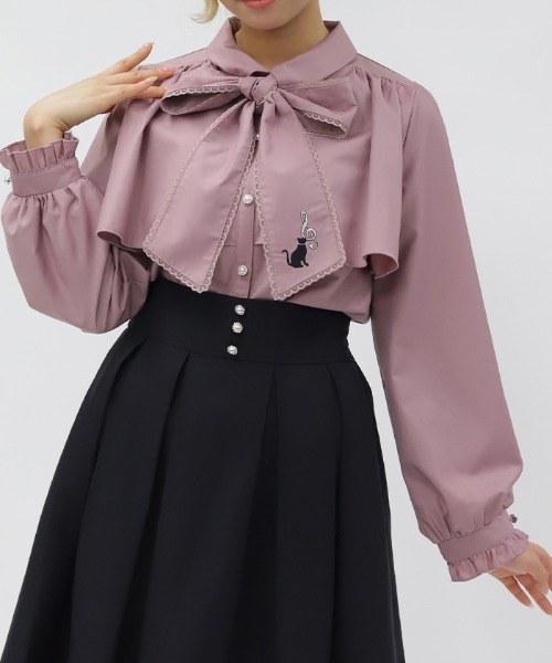 axes femme POETIQUE ブラウス シャツ ネコ×音符刺繍ブラウス