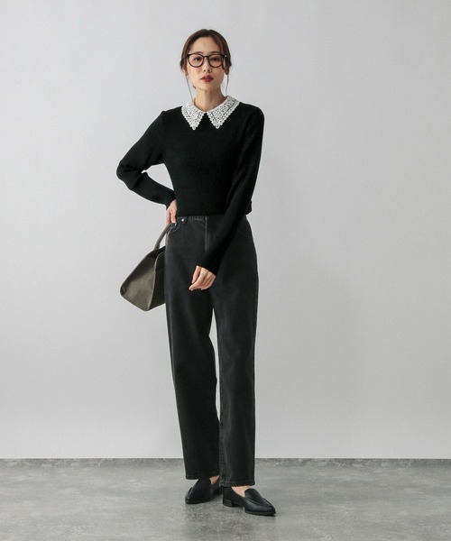 「GLOBAL WORK」 長袖ニット MEDIUM チャコールグレー レディース_画像2
