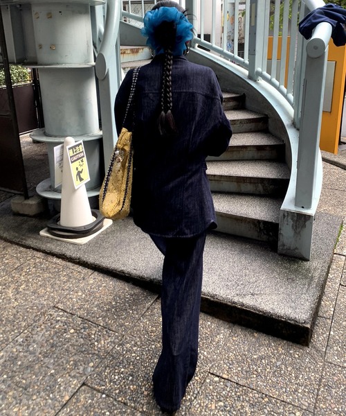 「LONSLAN」 デニムパンツ L ネイビー レディース_画像3