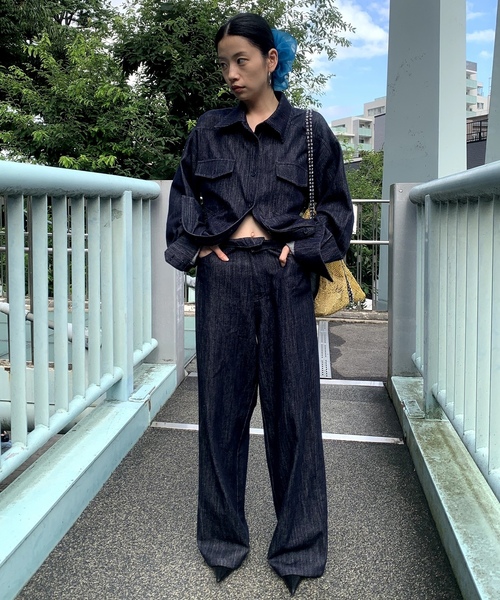 「LONSLAN」 デニムパンツ L ネイビー レディース_画像4