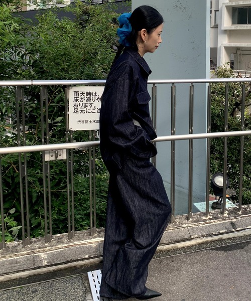 「LONSLAN」 デニムパンツ L ネイビー レディース_画像6