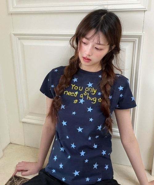 Imdelusionスタッズグラフィックプリント Tシャツ半袖 y2k GEMEDA tシャツ 半袖 春夏新作/Y2Kグラフィックコンパクト半袖Tシャツ