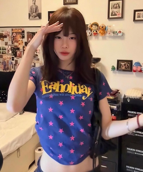 GEMEDA tシャツ 半袖 春夏新作/Y2Kグラフィックコンパクト半袖Tシャツ