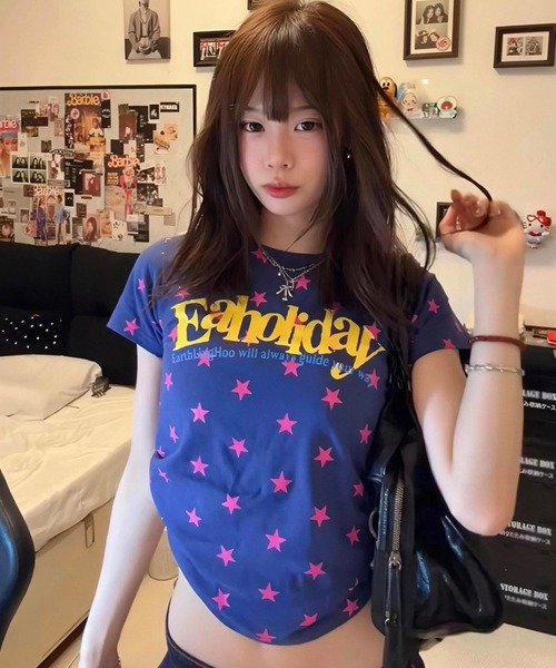 GEMEDA tシャツ 半袖 春夏新作/Y2Kグラフィックコンパクト半袖Tシャツ