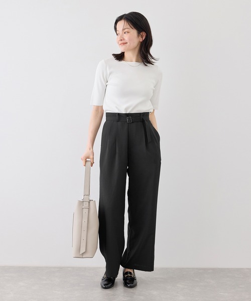 ワイドパンツ パンツ 「ちゃんと+かわいい保証」エアリーリネンライク タックワイドパンツ/UVカット・速乾 レディースの画像