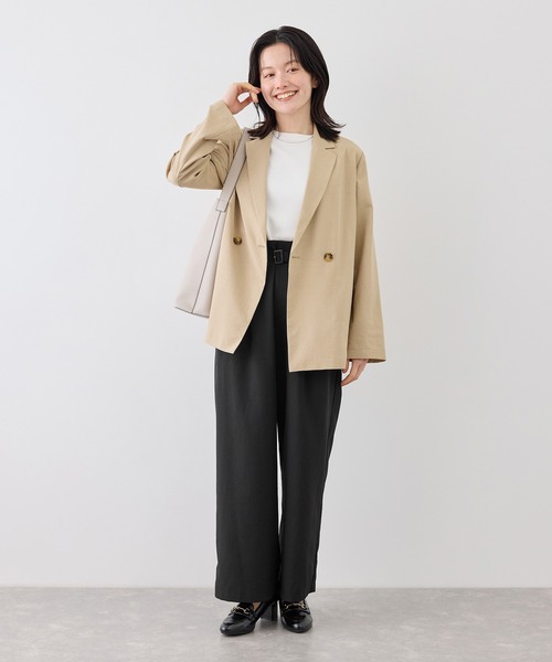 ワイドパンツ パンツ 「ちゃんと+かわいい保証」エアリーリネンライク タックワイドパンツ/UVカット・速乾 レディースの画像