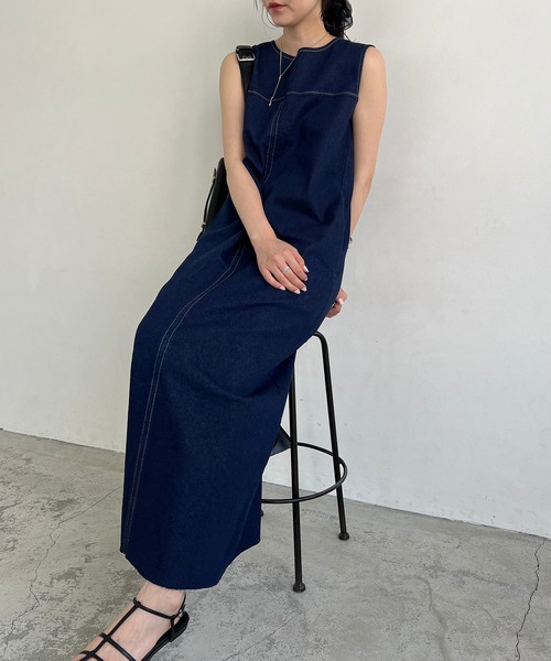 「CAPRICIEUX LE'MAGE」 ノースリーブワンピース FREE ネイビー レディース_画像5