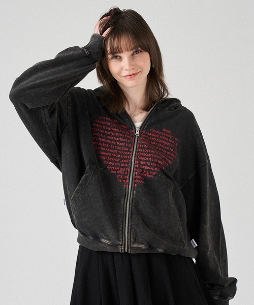 「WISH FOR EVER」 ジップアップパーカー LARGE ブラック メンズ_画像7
