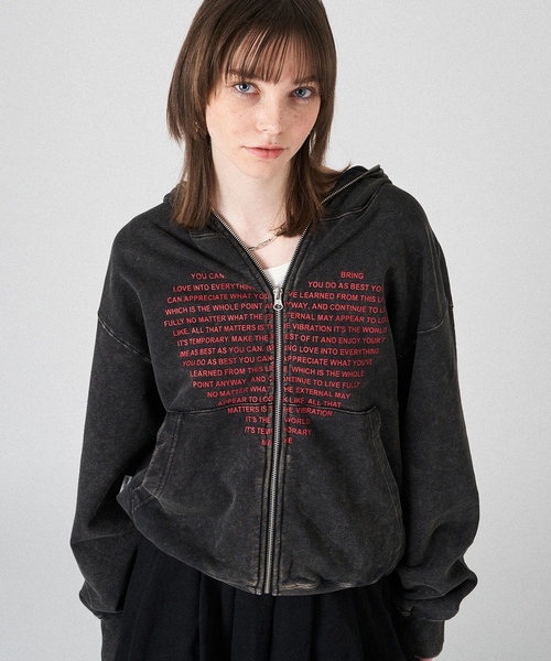「WISH FOR EVER」 ジップアップパーカー LARGE ブラック メンズ_画像9