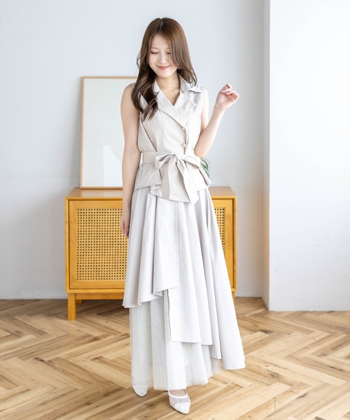 【軽やか】新品　シルバーラメステッチフリル　デザインロングスカートｍ203 CLEAR BASIC ロング スカート 夏 「低身長対応／サイズ展開あり」ラメ