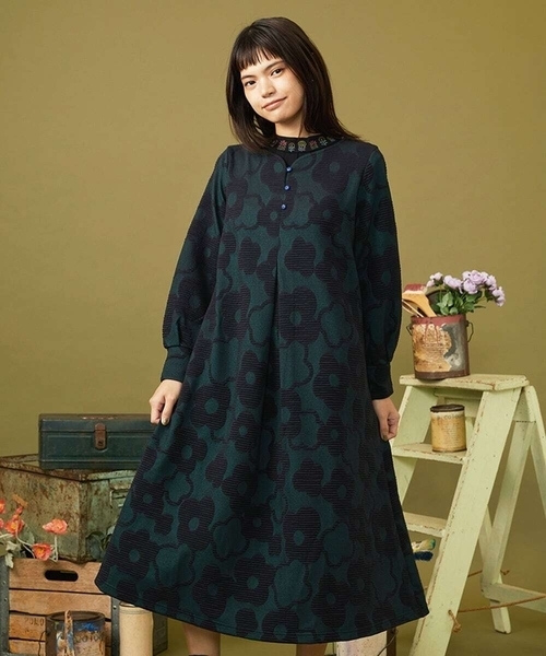 ワンピース 「日本製」Forma de flor フラワージャカードカットソーワンピース