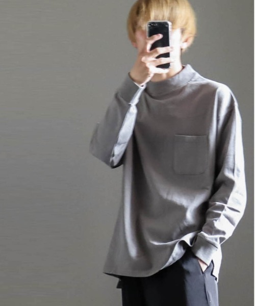 tシャツ モックネックポケットロングTシャツ レディース メンズ