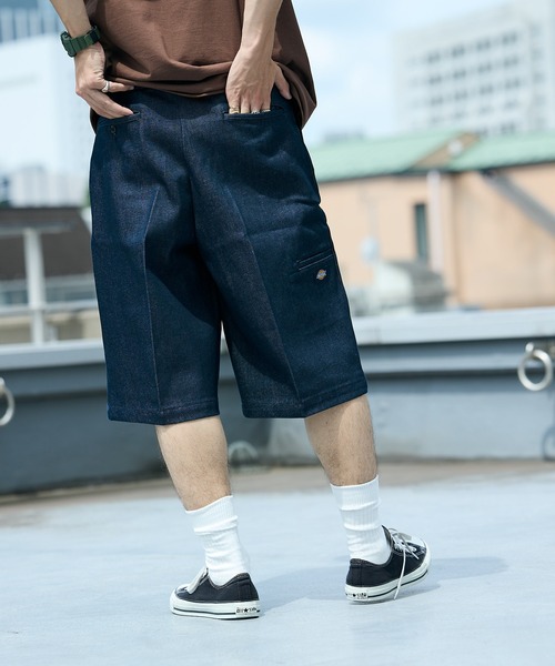 大きいサイズ ディッキーズ デニム ハーフパンツ 丈長め ブルー