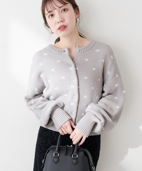 natural couture カーディガン リボンハートジャガードカーデ