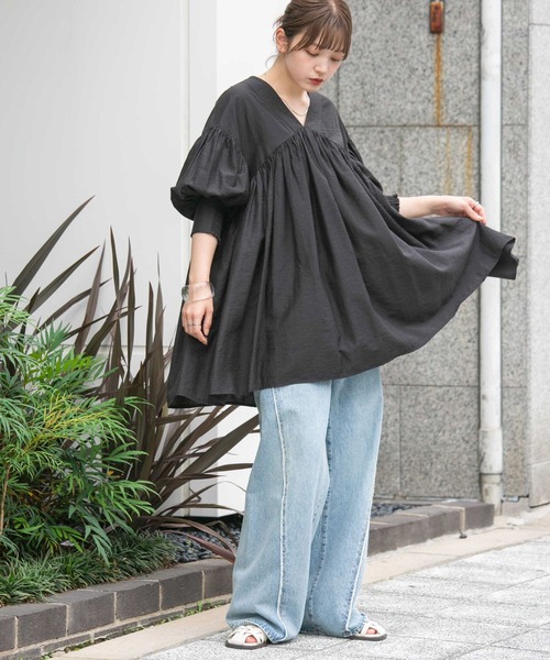 ririnao様KBF ボリュームギャザーミニワンピース春夏チュニックにも通気性 ririnao様KBF ボリュームギャザーミニワンピース春夏チュニック