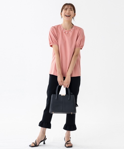 tシャツ 「SONO/ソーノ」パール＆ギャザーパフTEE レディース Sono tシャツ 「SONO/ソーノ」パール＆ギャザーパフTEE