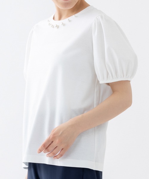 Sono（ソーノ） tシャツ 半袖 「SONO/ソーノ」パール＆ギャザーパフTEE 