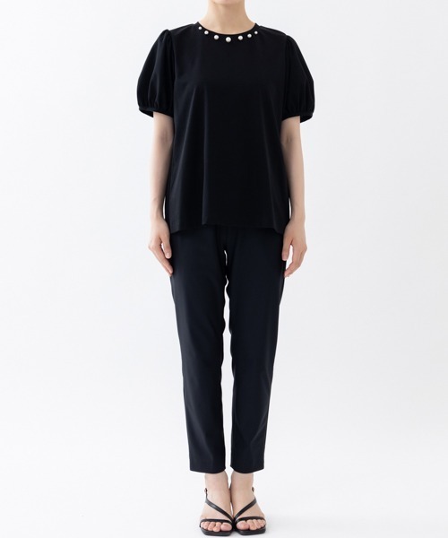 Sono（ソーノ） tシャツ 半袖 「SONO/ソーノ」パール＆ギャザーパフTEE