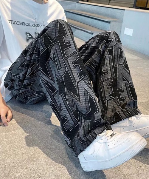 AsaAura スラックス ロゴパンツ メンズ ワイドパンツ 韓国風 メンズ