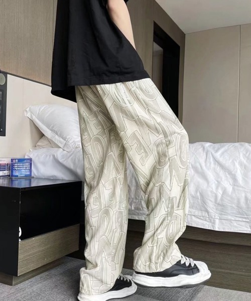AsaAura スラックス ロゴパンツ メンズ ワイドパンツ 韓国風