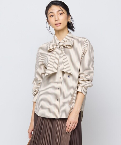 ブラウス シャツ STRIPED SHIRRING SHIRT レディース 組曲 ブラウス シャツ コンパクトシャーティング ストライプ