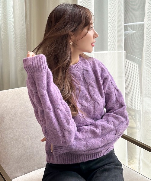 美品　　Rene 34 薄紫 ニットセーター 長袖 美品 Rene 34 薄紫 ニットセーター 長袖