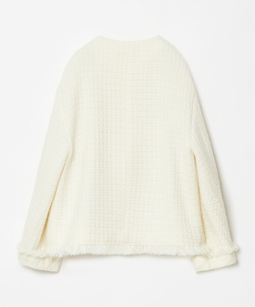 【未使用級】24AW アルアバイル ロービングツイードクルーネックジャケット 白 allureville ノーカラーコート コート ロービングツイードクルー