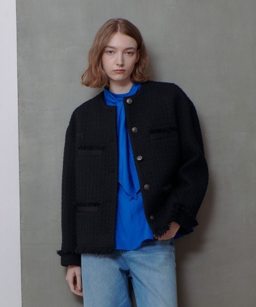 allureville ノーカラーコート コート ロービングツイードクルー