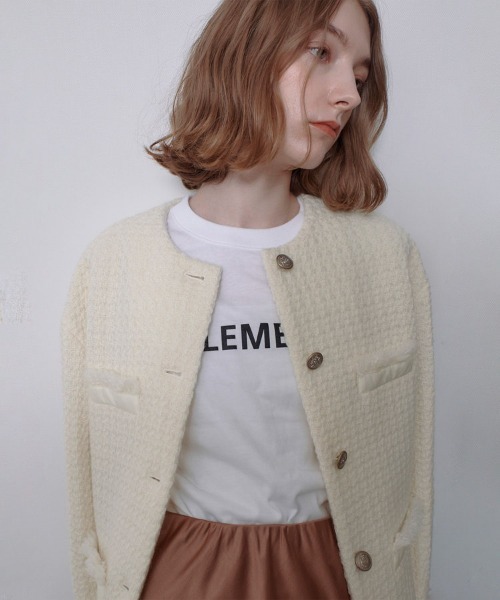 allureville ノーカラーコート コート ロービングツイードクルーネック