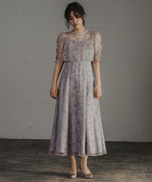 刺繍レースブラウスキャミワンピースセットドレス 結婚式 お呼ばれワンピース niana ドレス リーフ刺繍レースブラウスキャミワンピースセット