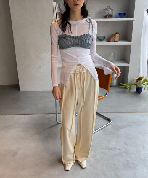 tシャツ ロングスリーブスタッズトップス レディース mideal tシャツ ribbon long sleeve slit tops / リボンロング