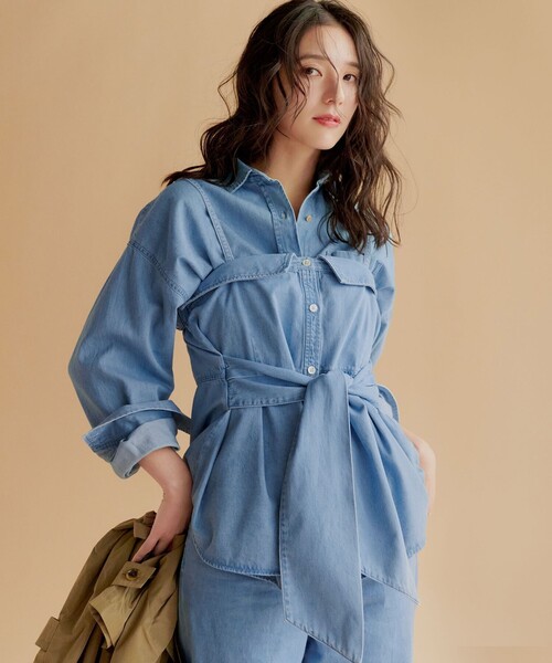 ブラウス シャツ 「洗える」ライトダンガリー 2WAY シャツ レディース 23区 ブラウス シャツ 「洗える」ライトダンガリー 2WAY